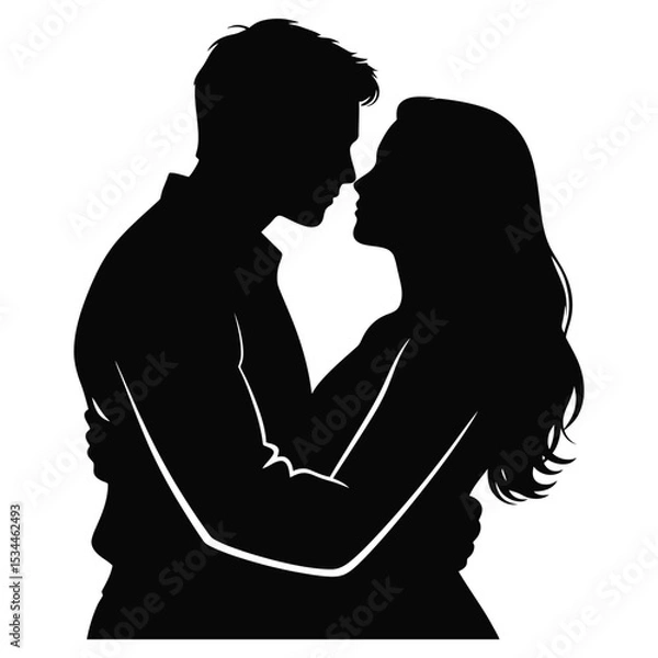 Fototapeta Silhouette of a couple embracing intimately with foreheads touching in a tender and romantic moment together