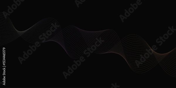 Fototapeta Abstract background with waves for banner. Web banner size. Vector background with lines. Element for design isolated on black. Vector illustration.	