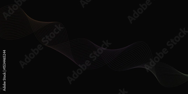 Fototapeta Abstract background with waves for banner. Web banner size. Vector background with lines. Element for design isolated on black. Vector illustration.	
