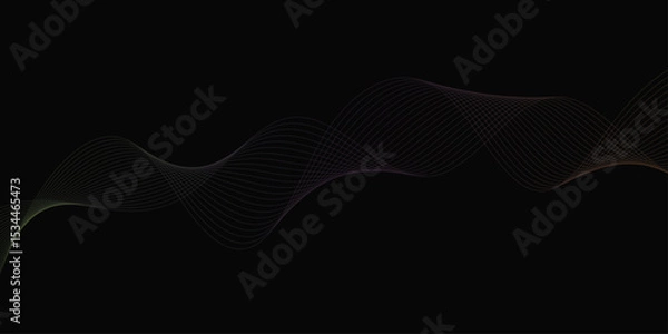 Obraz Abstract background with waves for banner. Web banner size. Vector background with lines. Element for design isolated on black. Vector illustration.	
