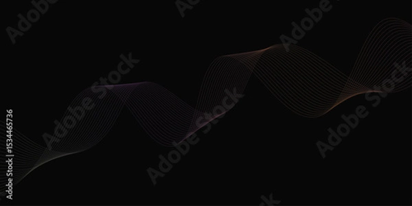 Fototapeta Abstract background with waves for banner. Web banner size. Vector background with lines. Element for design isolated on black. Vector illustration.	