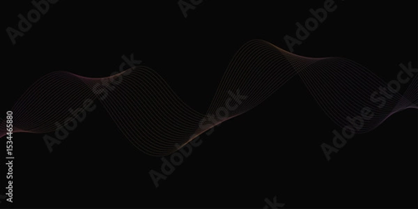 Obraz Abstract background with waves for banner. Web banner size. Vector background with lines. Element for design isolated on black. Vector illustration.	