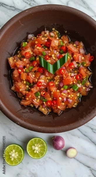 Fototapeta Dabu-Dabu Sambal – Colorful Spicy Tomato Relish from North Sulawesi