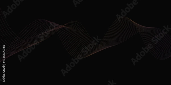 Obraz Abstract background with waves for banner. Web banner size. Vector background with lines. Element for design isolated on black. Vector illustration.	