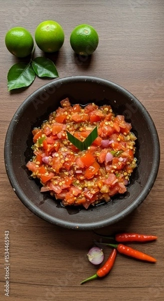 Fototapeta Dabu-Dabu Sambal – Colorful Spicy Tomato Relish from North Sulawesi