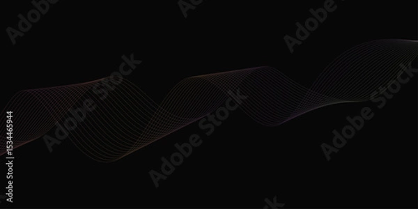 Fototapeta Abstract background with waves for banner. Web banner size. Vector background with lines. Element for design isolated on black. Vector illustration.	
