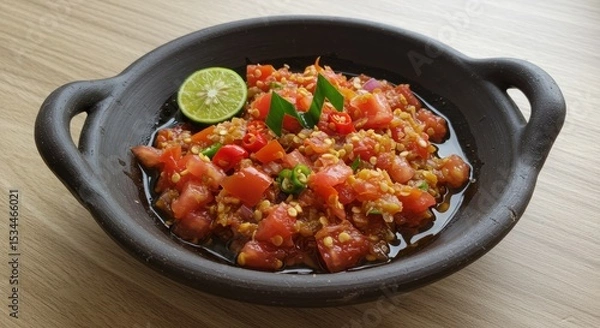 Fototapeta Dabu-Dabu Sambal – Colorful Spicy Tomato Relish from North Sulawesi