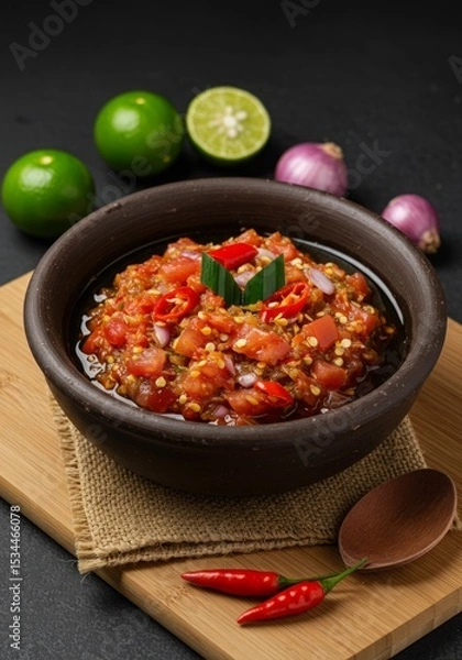 Fototapeta Dabu-Dabu Sambal – Colorful Spicy Tomato Relish from North Sulawesi