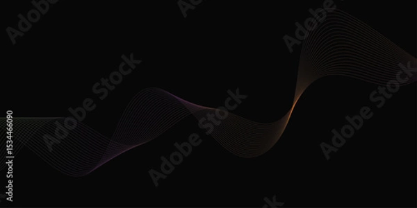 Obraz Abstract background with waves for banner. Web banner size. Vector background with lines. Element for design isolated on black. Vector illustration.	