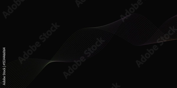 Obraz Abstract background with waves for banner. Web banner size. Vector background with lines. Element for design isolated on black. Vector illustration.	