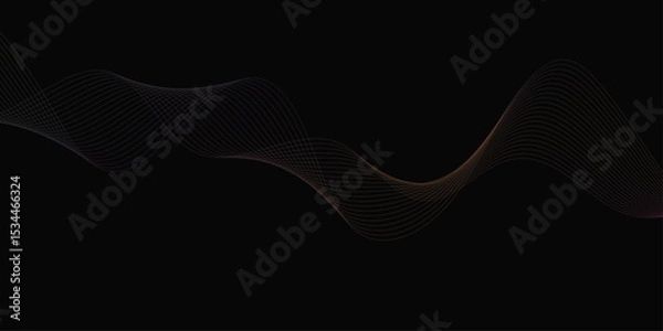 Obraz Abstract background with waves for banner. Web banner size. Vector background with lines. Element for design isolated on black. Vector illustration.	
