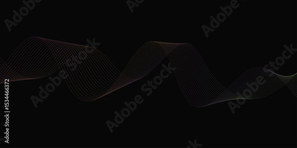 Obraz Abstract background with waves for banner. Web banner size. Vector background with lines. Element for design isolated on black. Vector illustration.	