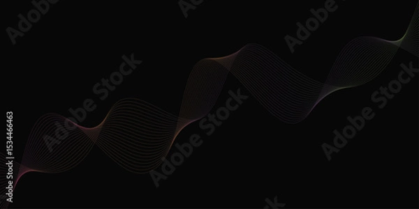 Obraz Abstract background with waves for banner. Web banner size. Vector background with lines. Element for design isolated on black. Vector illustration.	