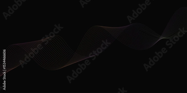 Obraz Abstract background with waves for banner. Web banner size. Vector background with lines. Element for design isolated on black. Vector illustration.	
