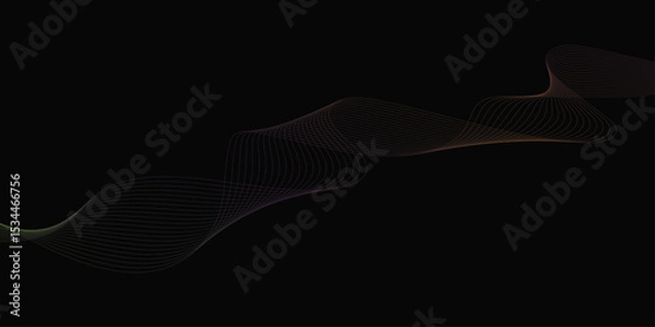 Obraz Abstract background with waves for banner. Web banner size. Vector background with lines. Element for design isolated on black. Vector illustration.	