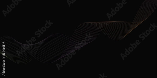 Obraz Abstract background with waves for banner. Web banner size. Vector background with lines. Element for design isolated on black. Vector illustration.	