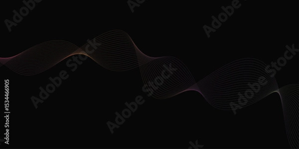 Fototapeta Abstract background with waves for banner. Web banner size. Vector background with lines. Element for design isolated on black. Vector illustration.	