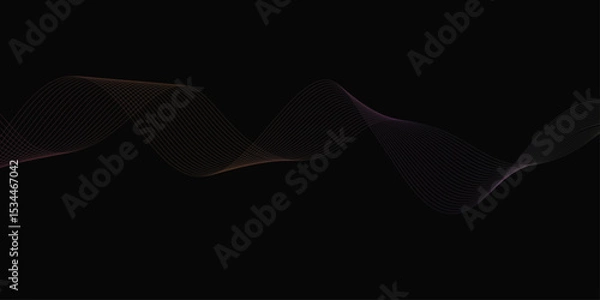 Obraz Abstract background with waves for banner. Web banner size. Vector background with lines. Element for design isolated on black. Vector illustration.	