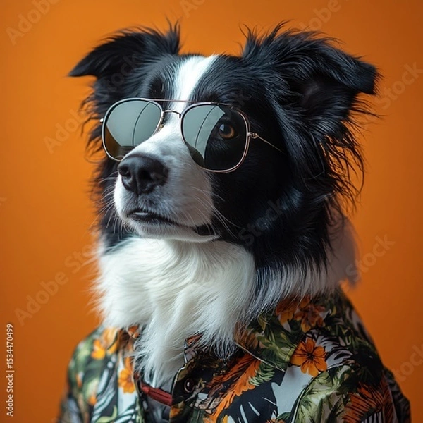 Obraz Summer vacation concept with dog on studio background