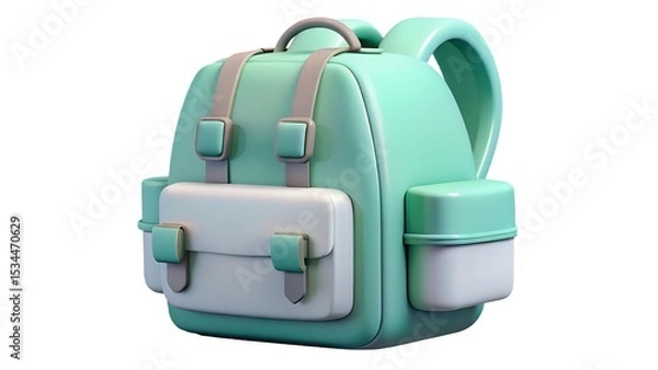 Fototapeta 3d render of a mint green and white backpack isolated on a clean white background ready for school or travel adventures