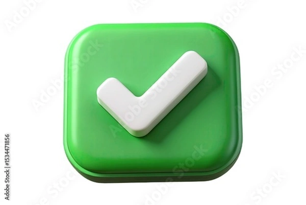 Fototapeta Green Square with White Check Mark on Isolated White Background
