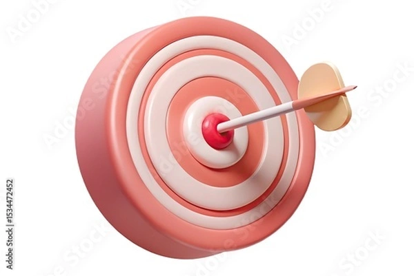 Fototapeta Target Hit Dart in Center of Pink and White Round Target on White Background