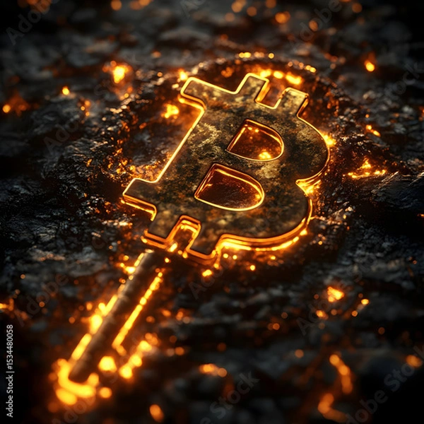 Fototapeta Glowing bitcoin cryptocurrency digital currency blockchain technology future finance gold