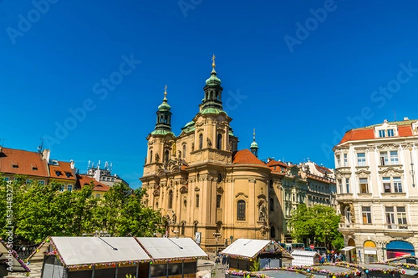 Fototapeta A view northwest from the centre of the old town square in central Prague in springtime