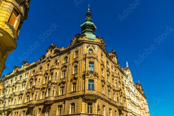 Fototapeta A view towards the northeast corner of the old town square in central Prague in springtime