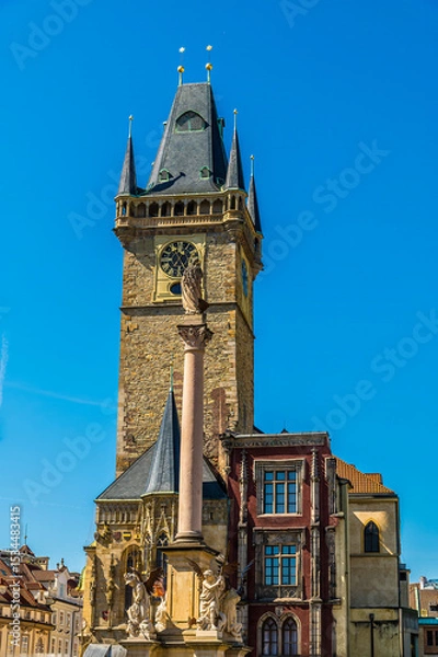 Fototapeta A view westward across the old town square in central Prague in springtime