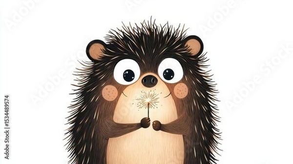 Fototapeta Cute and whimsical illustration of a hedgehog holding a dandelion puff, perfect for children's themes and nature.