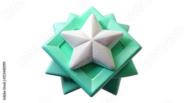 Fototapeta 3d rendered stylized illustration of a pristine white star centered on geometric shapes and levels of vibrant green color