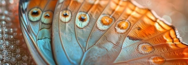 Obraz Close-up of a butterfly wing showcasing its vibrant colors and intricate patterns, highlighting nature's beauty.