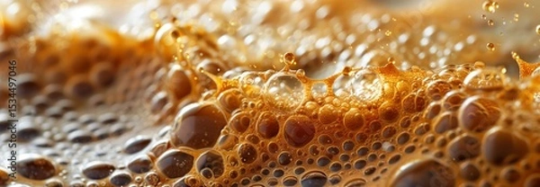 Obraz Close-up shot of bubbling coffee with rich foam creating a captivating texture and color in the beverage.