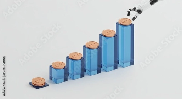 Obraz AI-Powered Investment Growth Robotic Arm Placing Coins on Ascending Graph