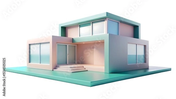 Fototapeta Minimalist 3d render of a modern house design with clean lines geometric shapes and pastel color palette on white background
