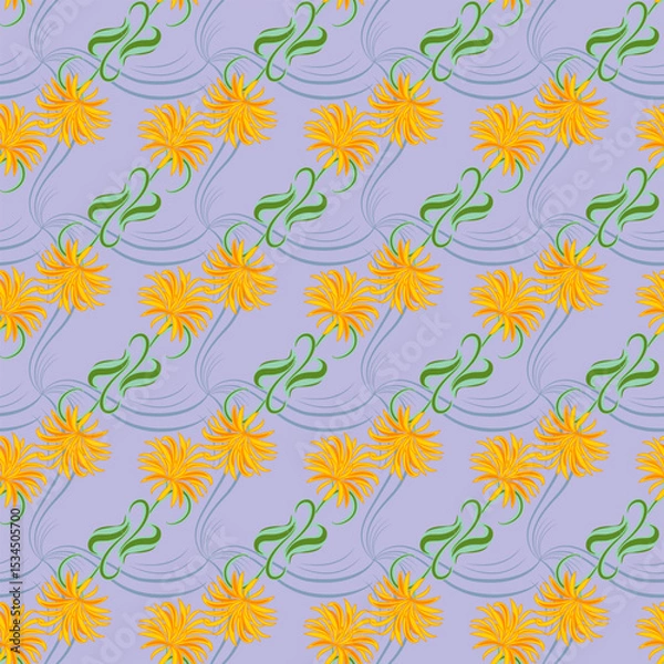 Fototapeta Abstract pattern with yellow flower on lilac