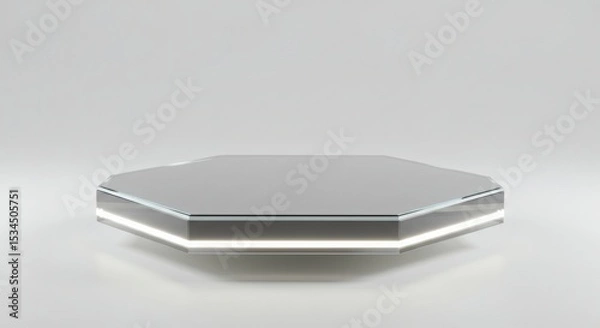 Obraz Modern Hexagonal Display Stand, Illuminated Platform for Product Showcase, Minimalist Design, Clean White Background