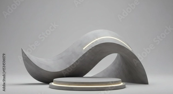 Obraz Abstract Concrete Wave Display Stand with Subtle Lighting 3D Render