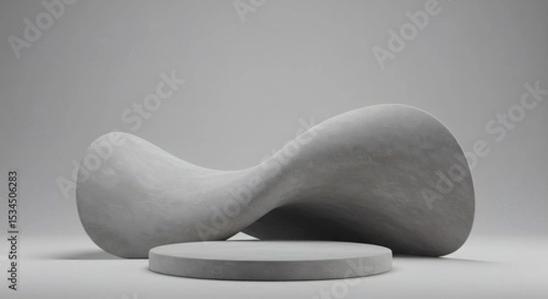 Obraz Abstract Concrete Sculpture Minimalist 3D Render of a Fluid Form on a Platform