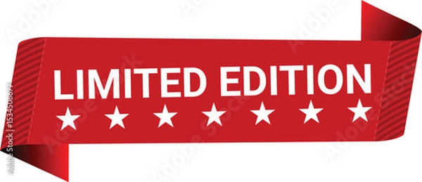 Fototapeta A vibrant red ribbon banner with the words "LIMITED EDITION" in white, accompanied by five white stars, indicating a special, exclusive item.