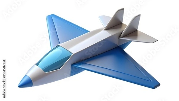 Fototapeta Modern 3d illustration of a blue and white jet plane isolated on white background