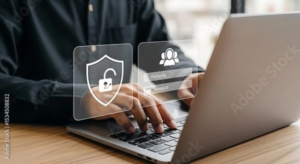 Fototapeta Laptop Security A Man Securing His Digital Life With A Secure Login