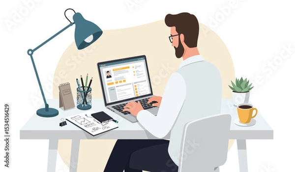 Fototapeta Business meeting or negotiation in office at table.  office meeting, business people working and discussion illustration