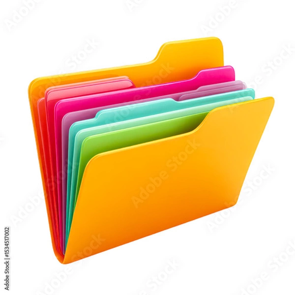 Fototapeta Colorful Folders Data Organization Storage Files Management System,, isolated on transparent background, perfect cutout, PNG