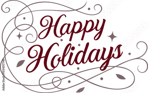 Fototapeta Elegant typography, cursive script, happy holidays text, vector illustration.