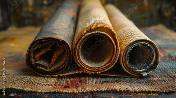 Fototapeta Rolled up artist canvas with visible roll creases and fabric detail.