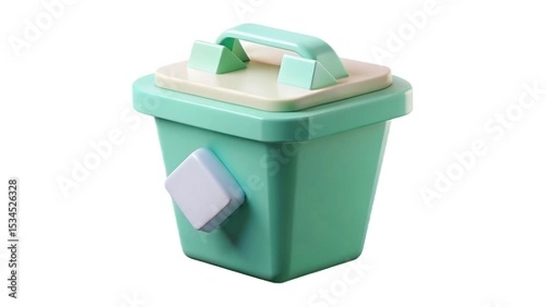 Fototapeta Modern stylized teal container object with lid and handle isolated on white background minimal design