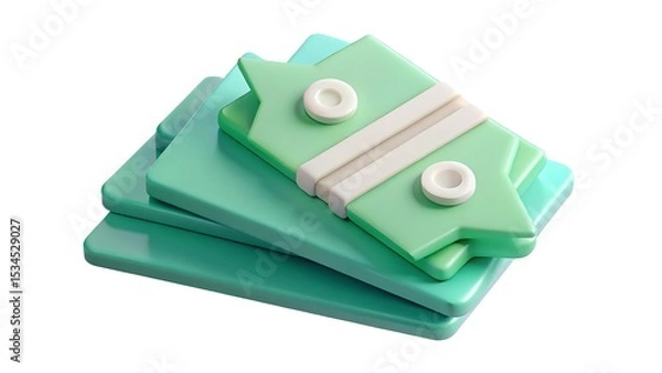 Fototapeta Stacked green speech bubbles with white circle accents 3d rendered on a plain white background illustrating communication and dialogue