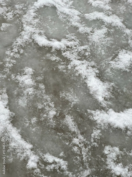 Fototapeta Frosted ice surface in natural style, gray and white textures, representing seasonal change and freezing patterns